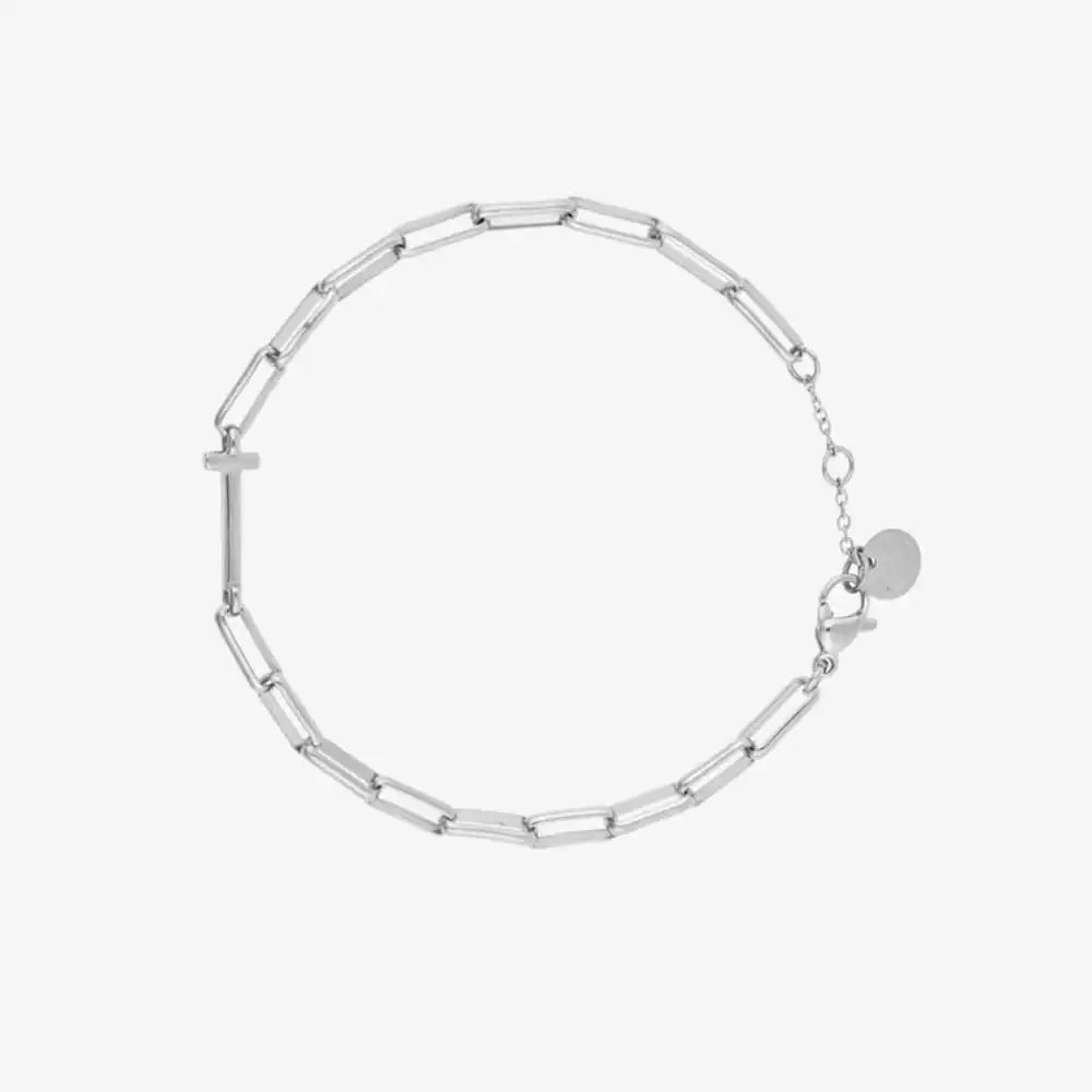 Silver Initial Paperclip Chain Bracelet