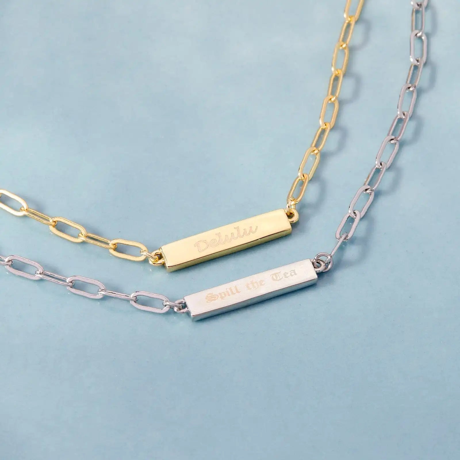 Engravable Paperclip Chain Bar Necklace