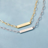 Engravable Paperclip Chain Bar Necklace