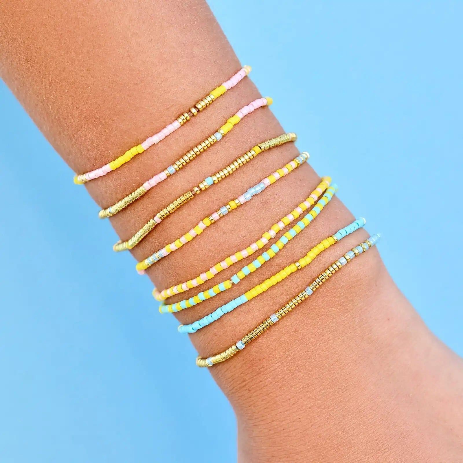 Mixed Bead Sunset Beach Stretch Bracelet Set of 8