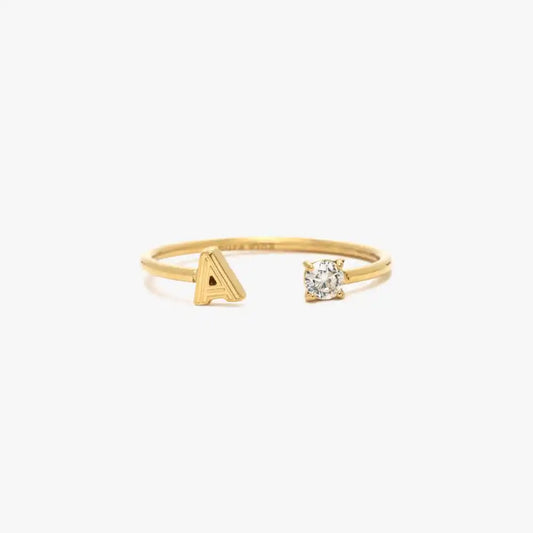 Initial Stone Open Ring