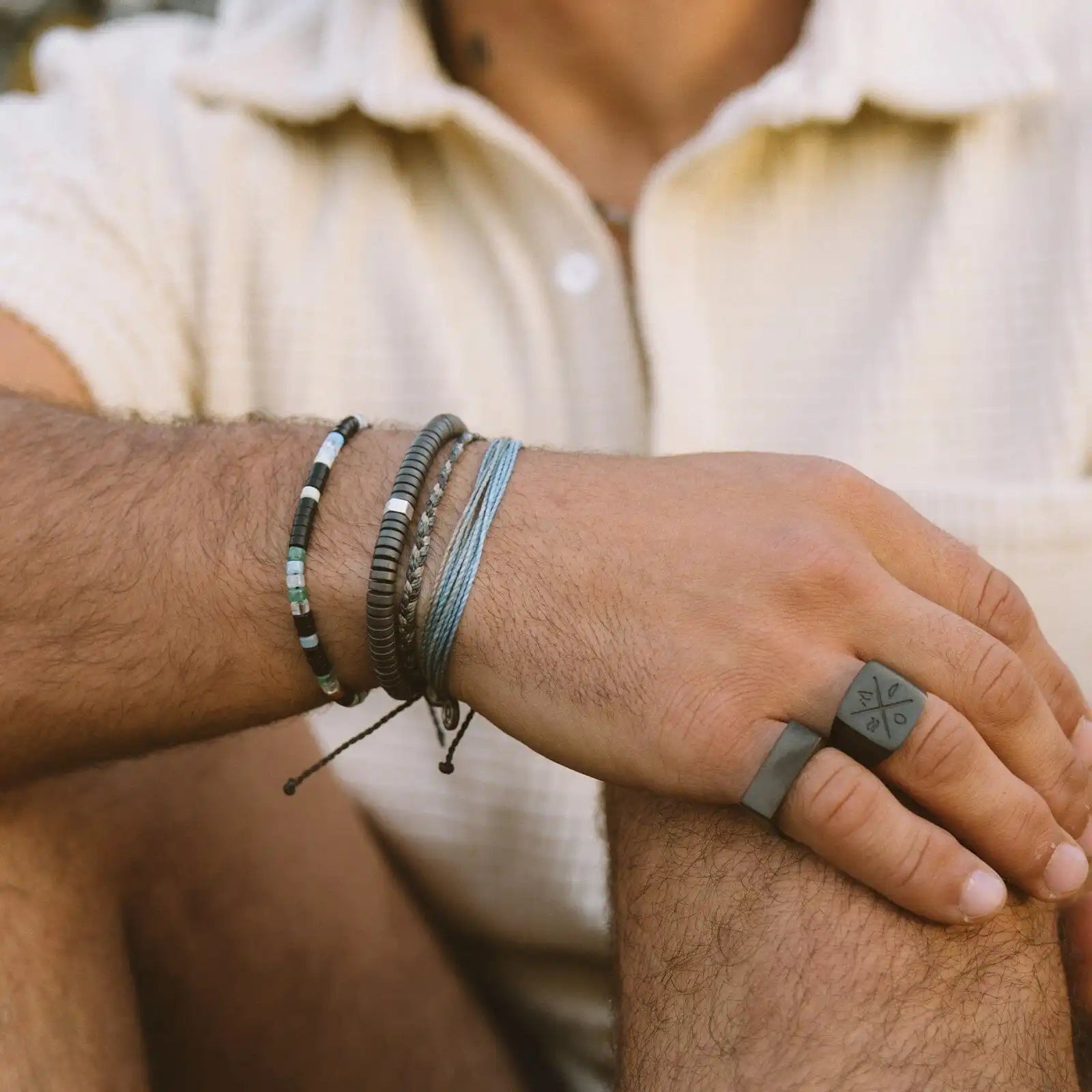 Men's Black Gunmetal Stone Bracelet